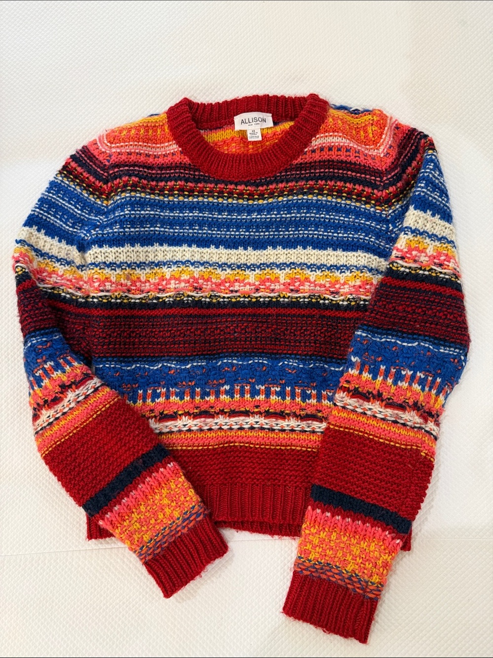 Allison Multicolor Striped Crewneck Sweater - Red & Blue